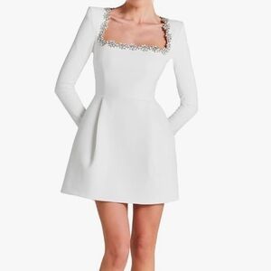 White long sleeve dress with rhinestone decor